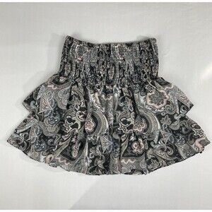 Elan Casual Mini Skirt Women's Size Medium Black Paisley Print  Short Boho